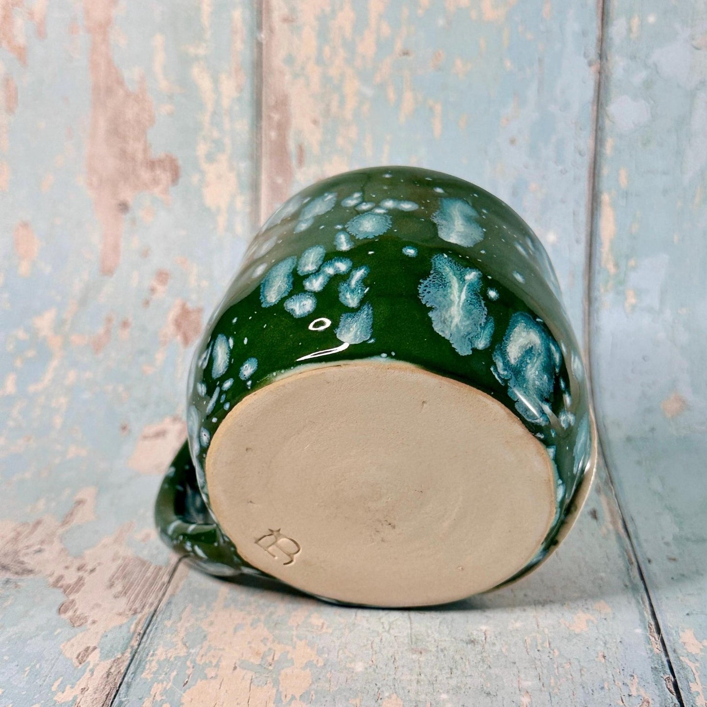 Green Christmas Snow Globe Mug, Handmade Ceramic Cup - FJD Ceramics