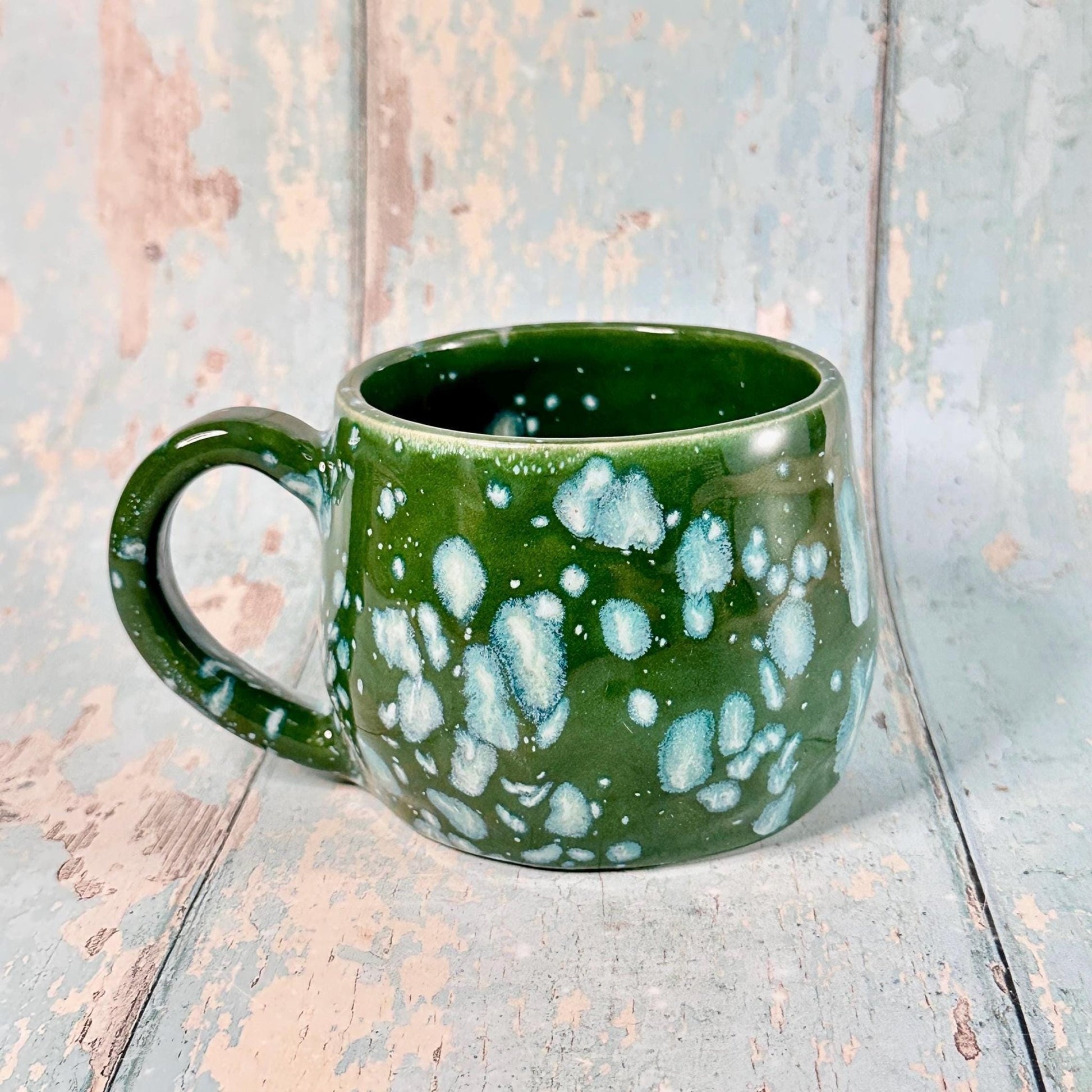 Green Christmas Snow Globe Mug, Handmade Ceramic Cup - FJD Ceramics