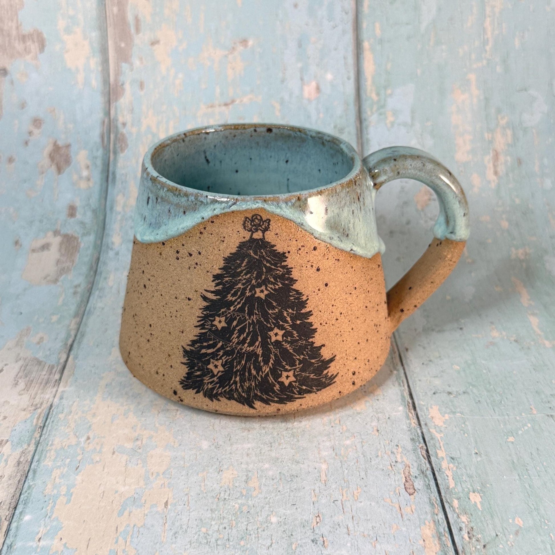 Green Christmas Tree Mug, Handmade Ceramic Cup - FJD Ceramics