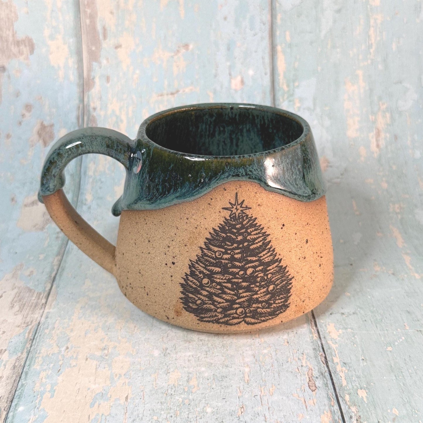 Green Christmas Tree Mug, Handmade Ceramic Cup - FJD Ceramics