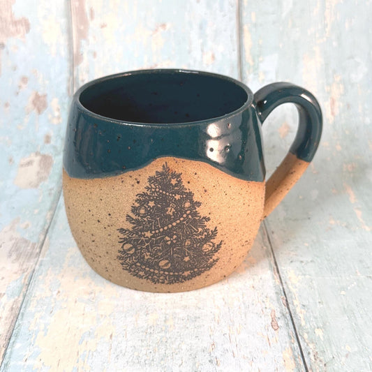 Green Christmas Tree Mug, Handmade Ceramic Cup - FJD Ceramics