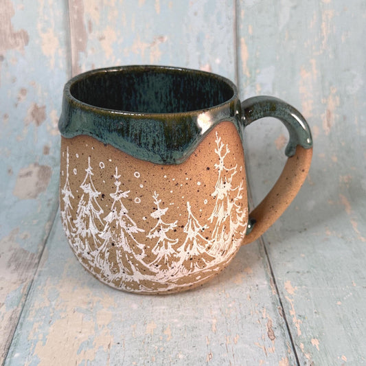 Green Christmas Tree Mug, Handmade Ceramic Cup - FJD Ceramics
