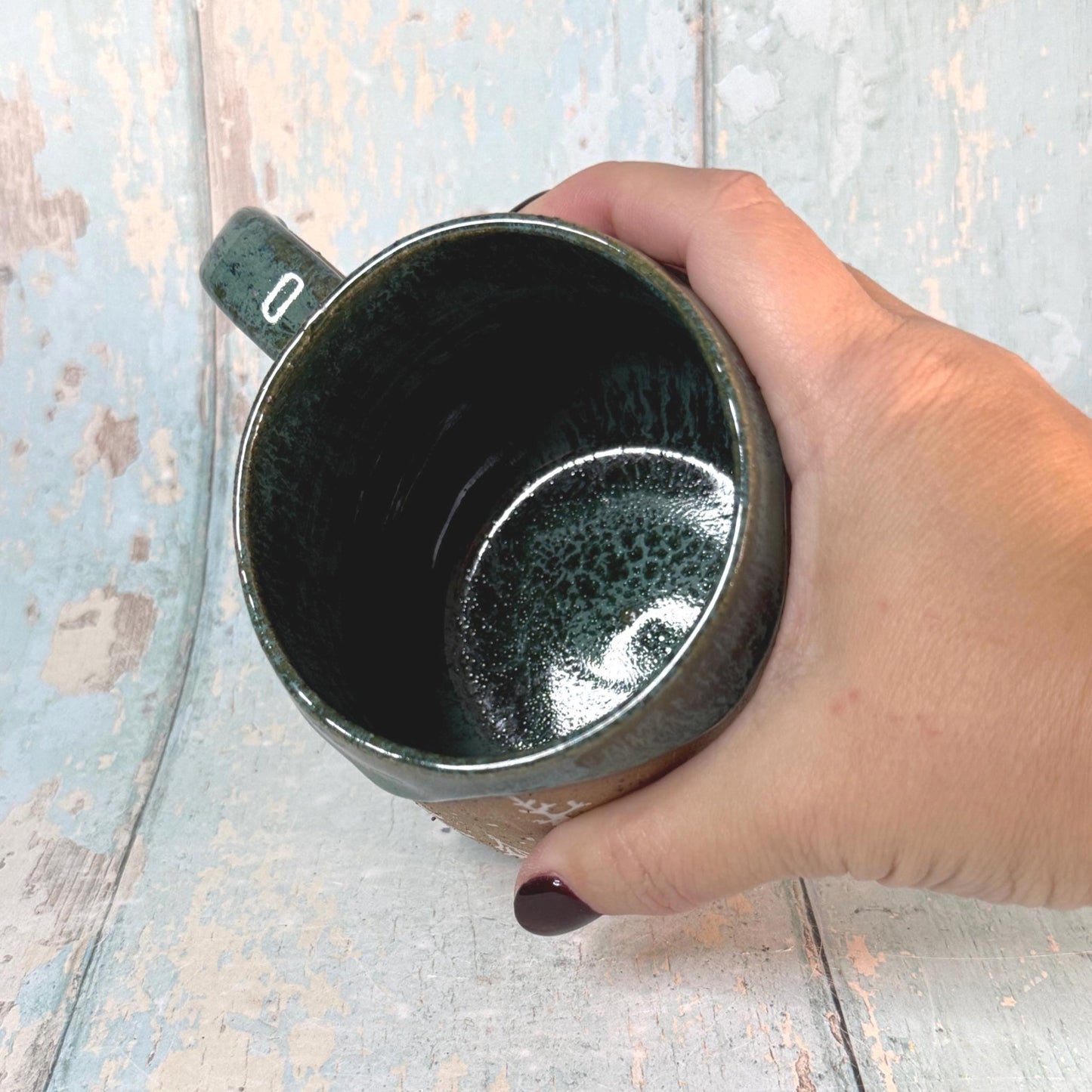 Green Christmas Tree Mug, Handmade Ceramic Cup - FJD Ceramics