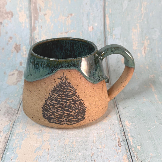 Green Christmas Tree Mug, Handmade Ceramic Cup - FJD Ceramics