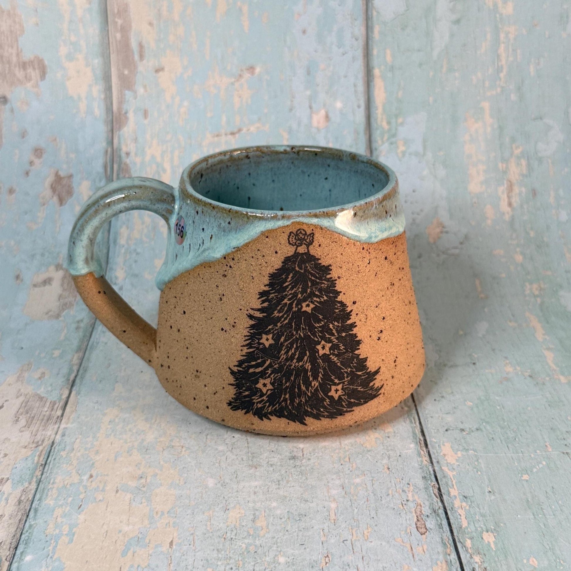 Green Christmas Tree Mug, Handmade Ceramic Cup - FJD Ceramics