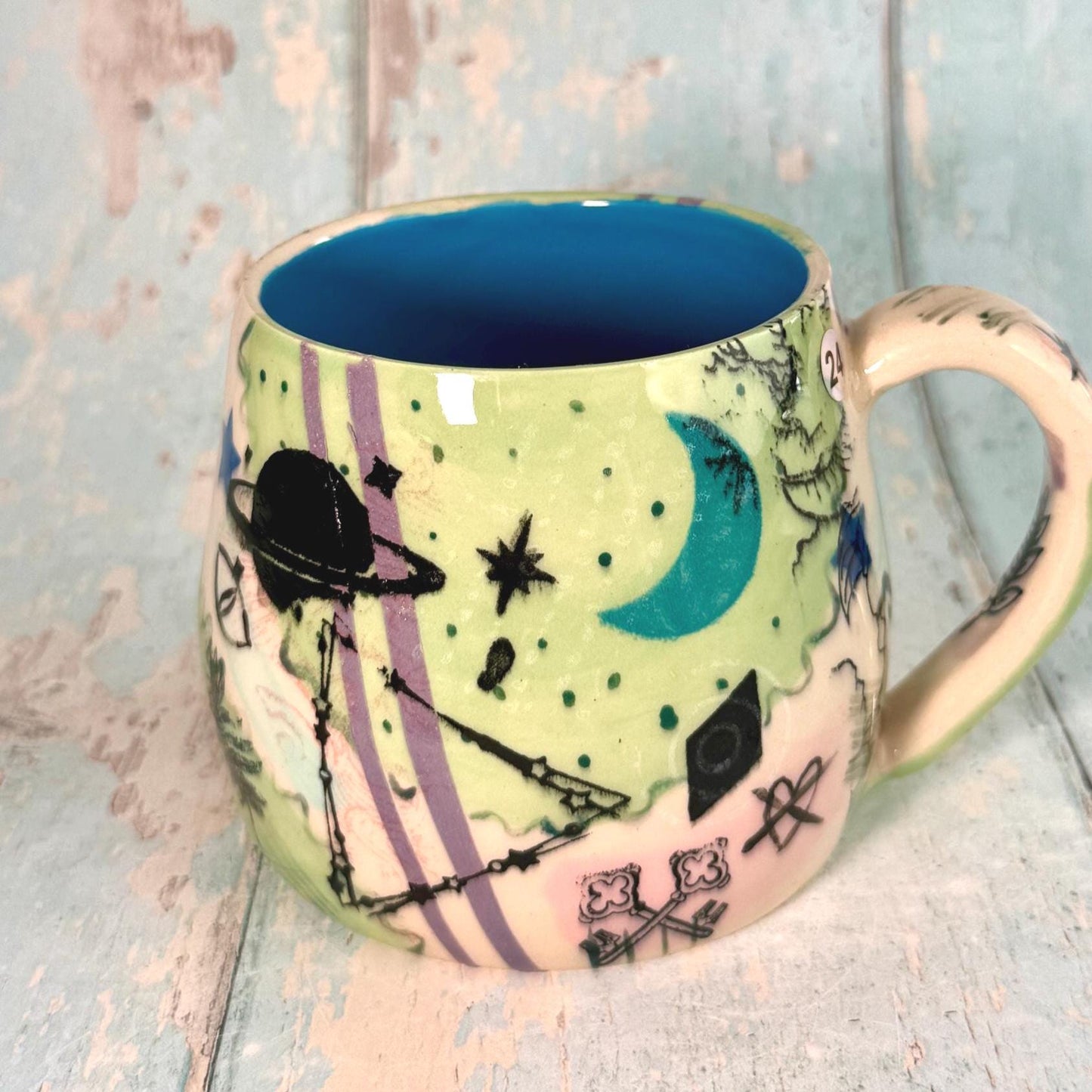 Green Collage Patchwork Mug, Handmade Ceramic Cup - FJD Ceramics