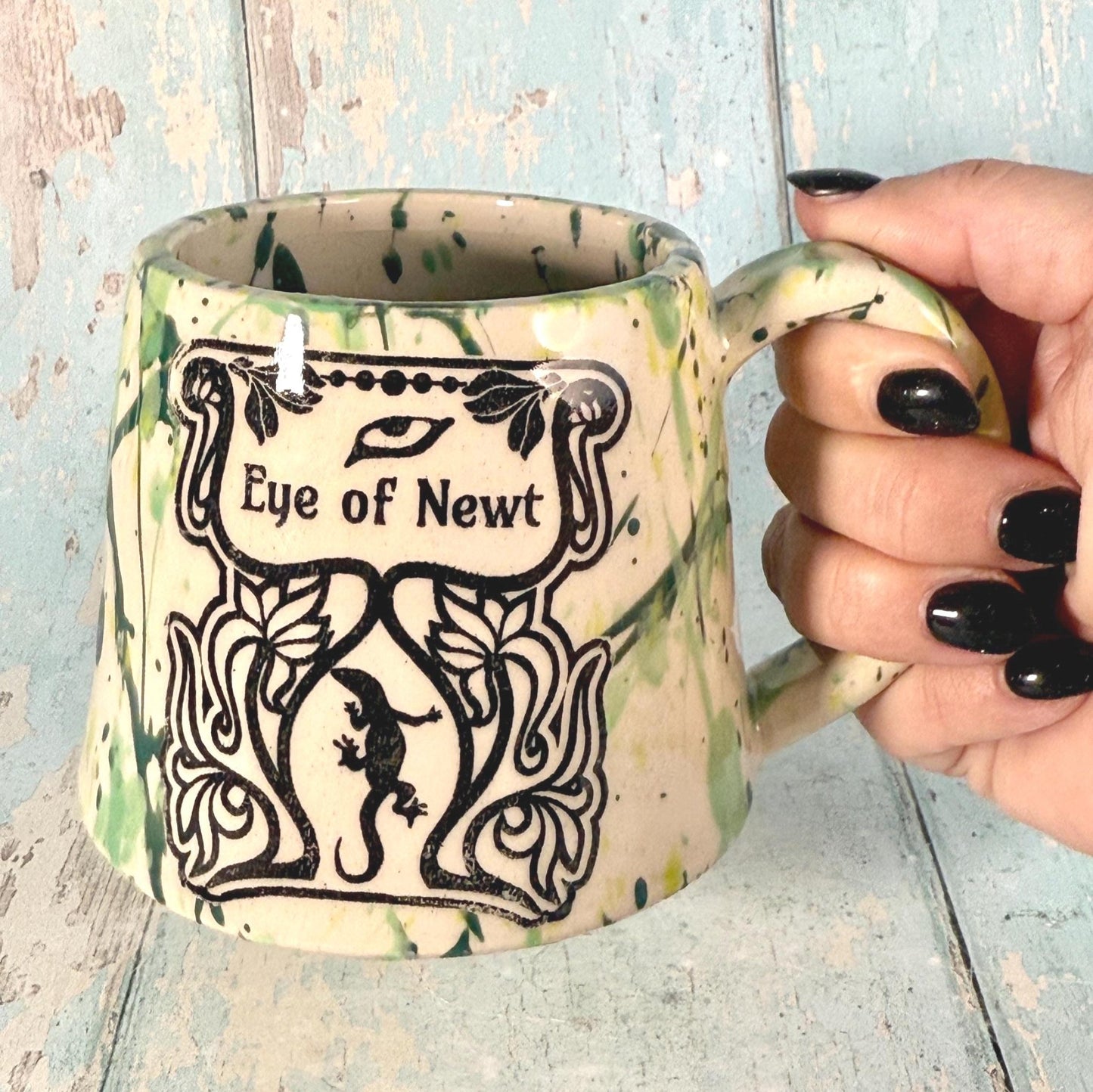 Green 'Eye of Newt" Label Mug Halloween Spooky Season Witch Cup - FJD Ceramics