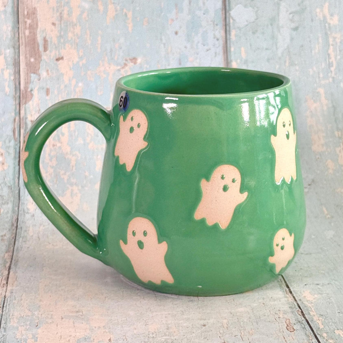 Green Ghost Mug, Handmade Ceramic Cup, Spooky Halloween Mug - FJD Ceramics