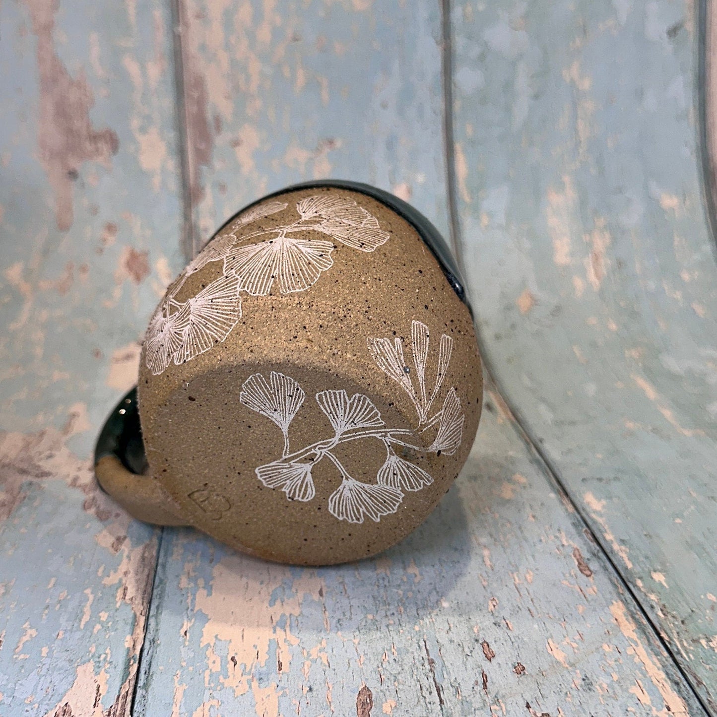 Green Ginkgo Mug, Large Ceramic Cup - FJD Ceramics