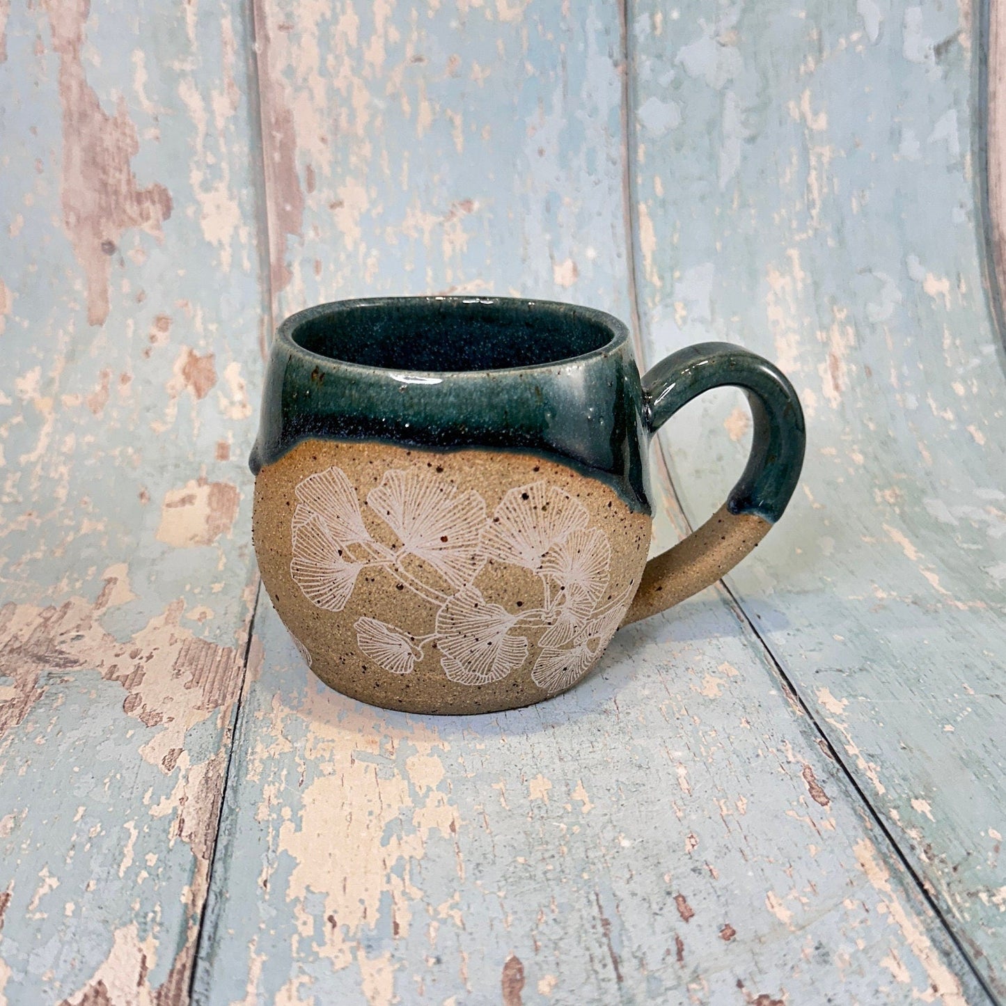 Green Ginkgo Mug, Large Ceramic Cup - FJD Ceramics