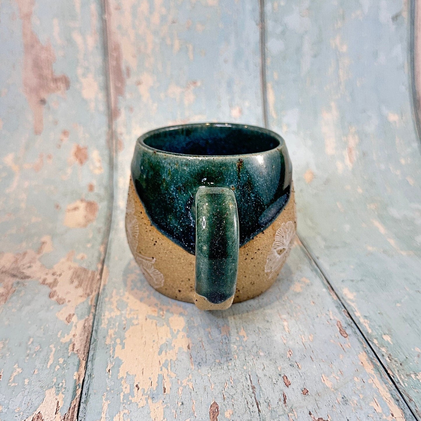 Green Ginkgo Mug, Large Ceramic Cup - FJD Ceramics