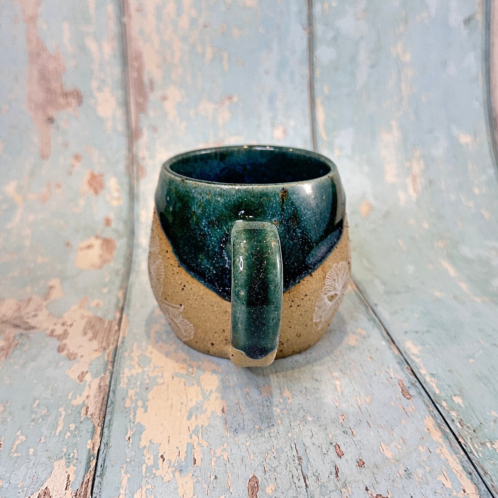 Green Ginkgo Mug, Large Ceramic Cup - FJD Ceramics
