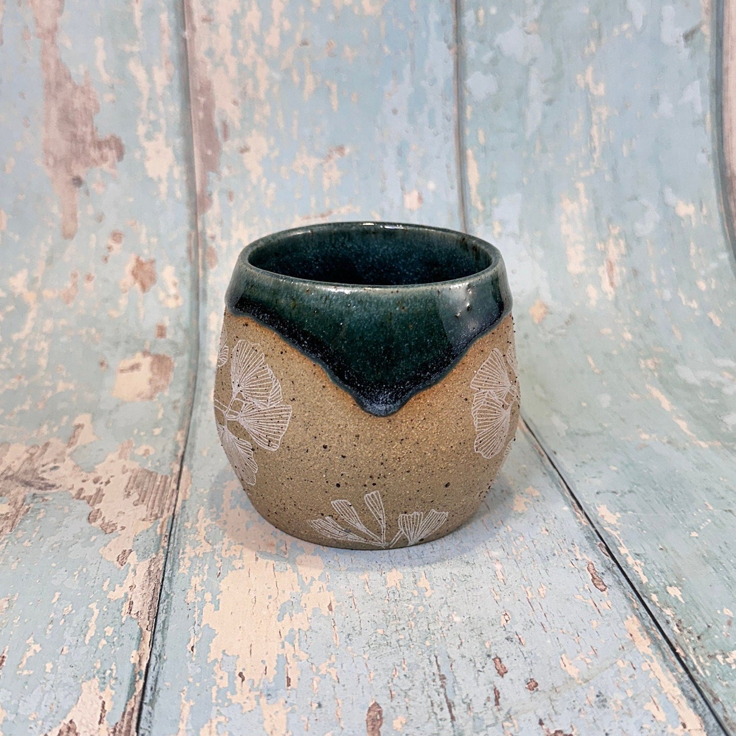 Green Ginkgo Mug, Large Ceramic Cup - FJD Ceramics