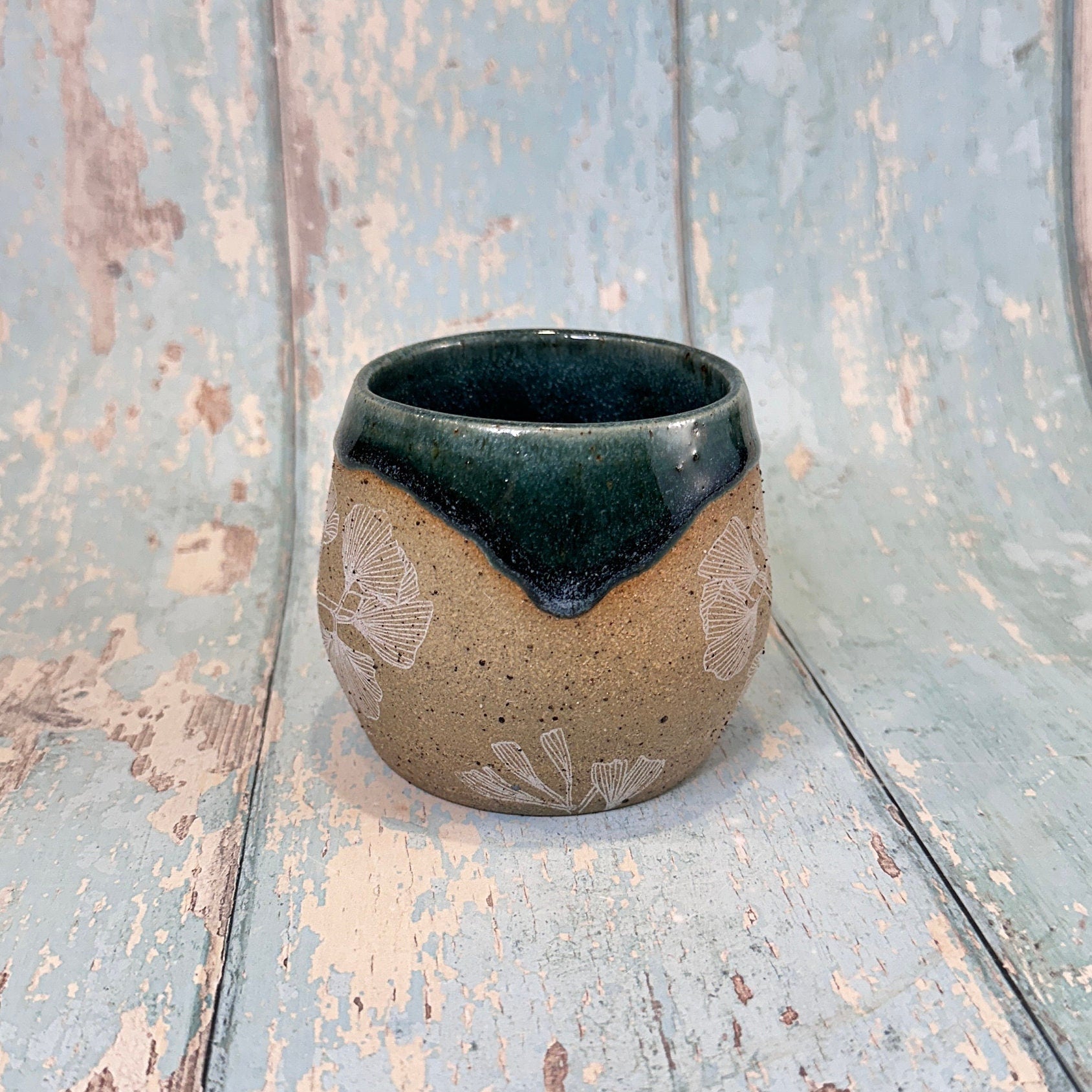 Green Ginkgo Mug, Large Ceramic Cup - FJD Ceramics