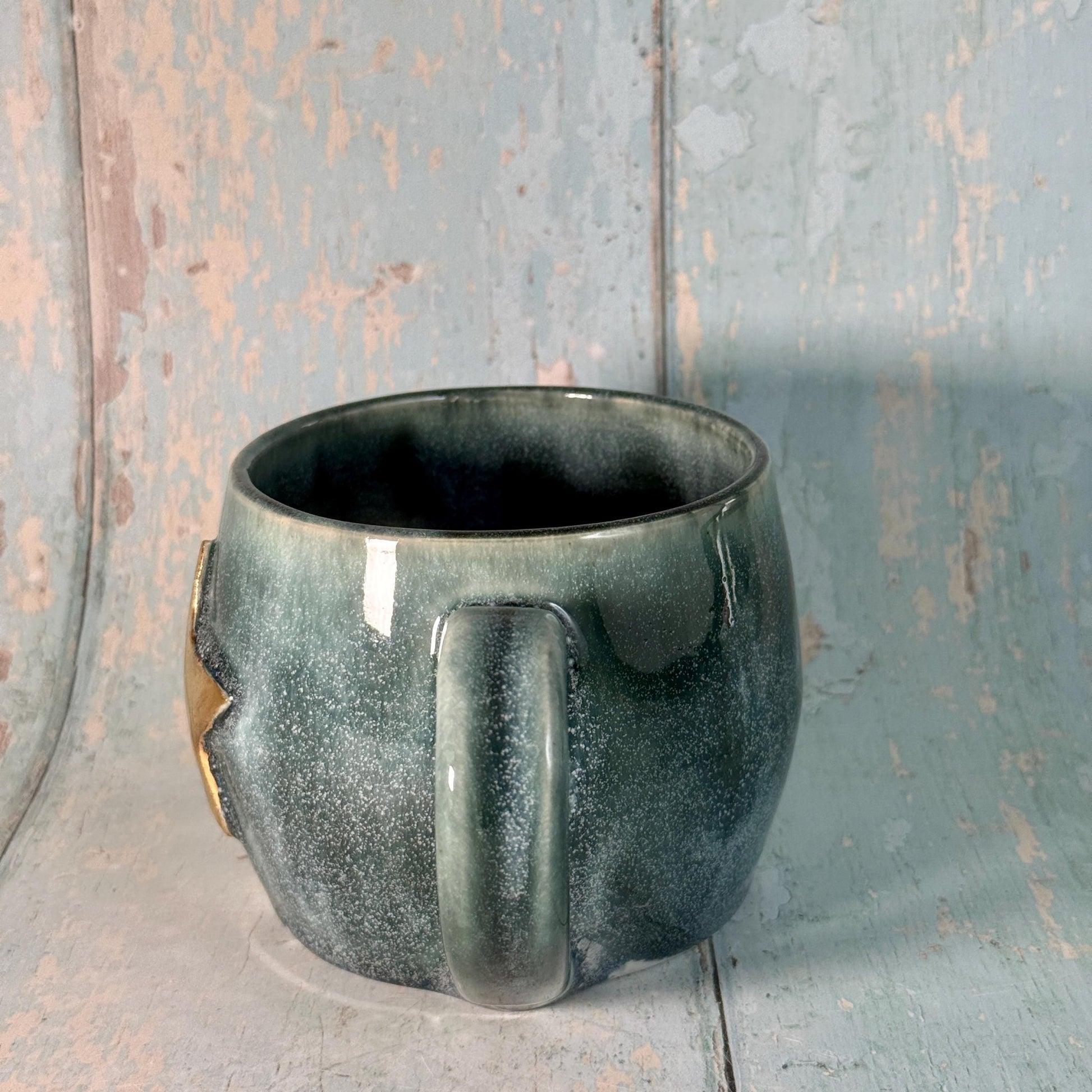 Green Gold Star Mug, Handmade Ceramic Mug - FJD Ceramics