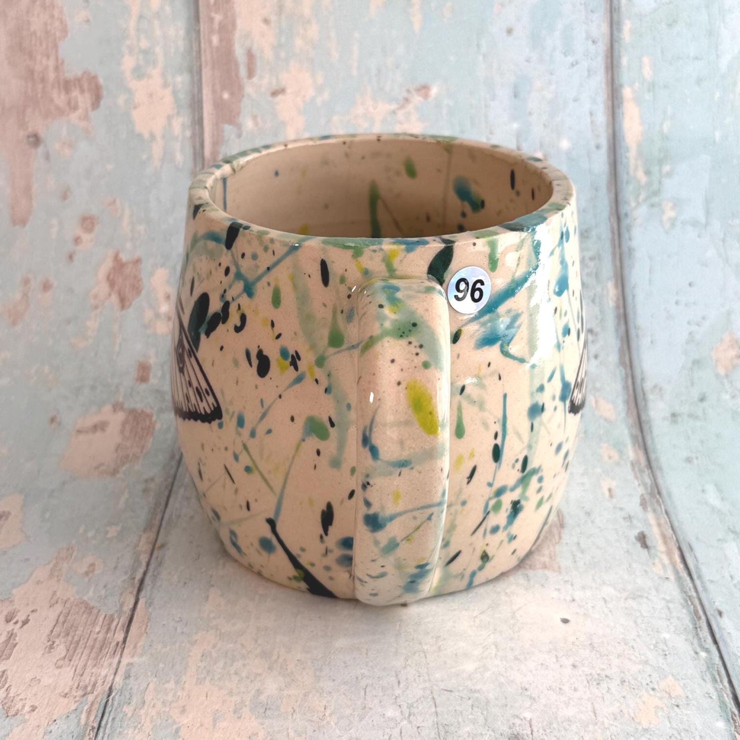 Green Luna Moth Mug, Handmade Ceramic Cup - FJD Ceramics