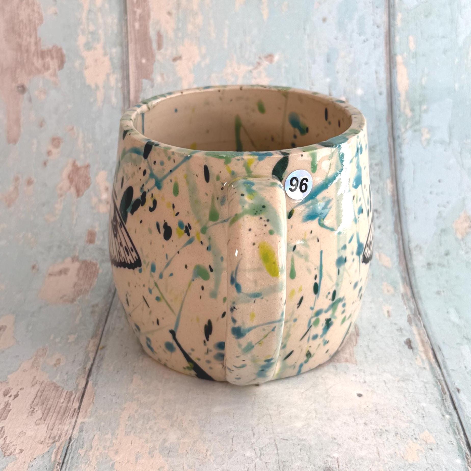 Green Luna Moth Mug, Handmade Ceramic Cup - FJD Ceramics