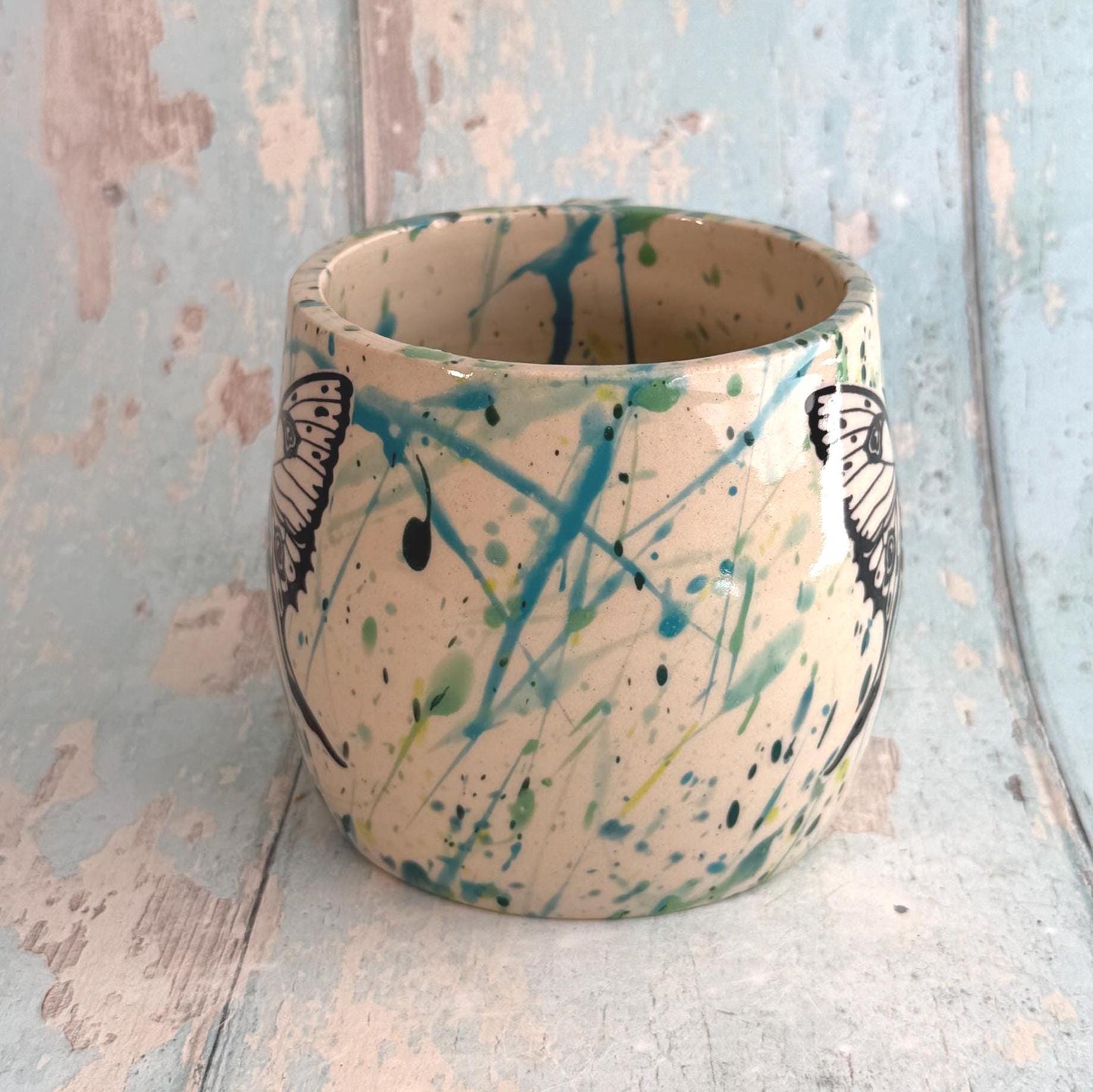 Green Luna Moth Mug, Handmade Ceramic Cup - FJD Ceramics