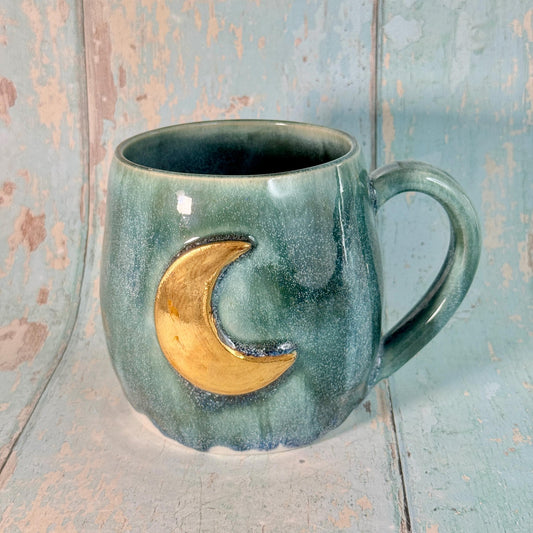Green Moon Mug, Large Ceramic Cup - FJD Ceramics