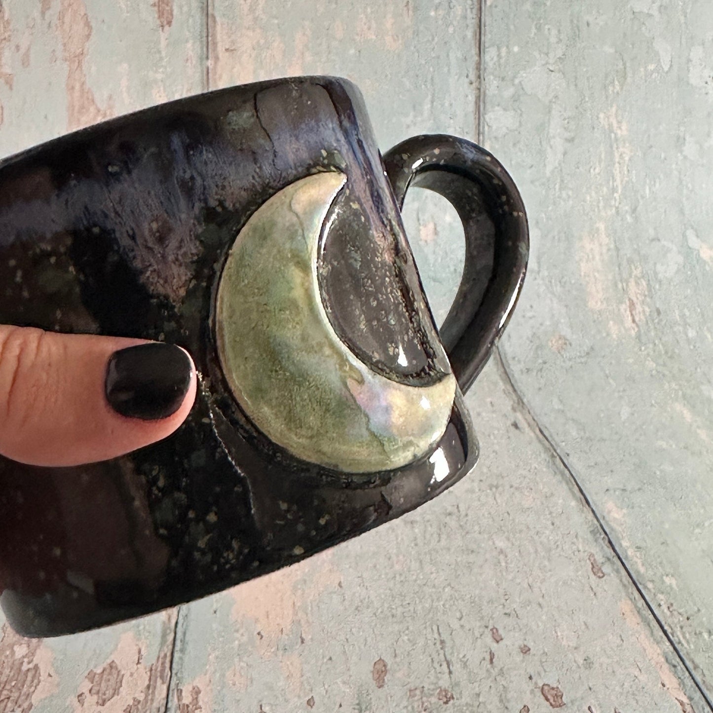 Green Moon Mug, Large Ceramic Cup - FJD Ceramics