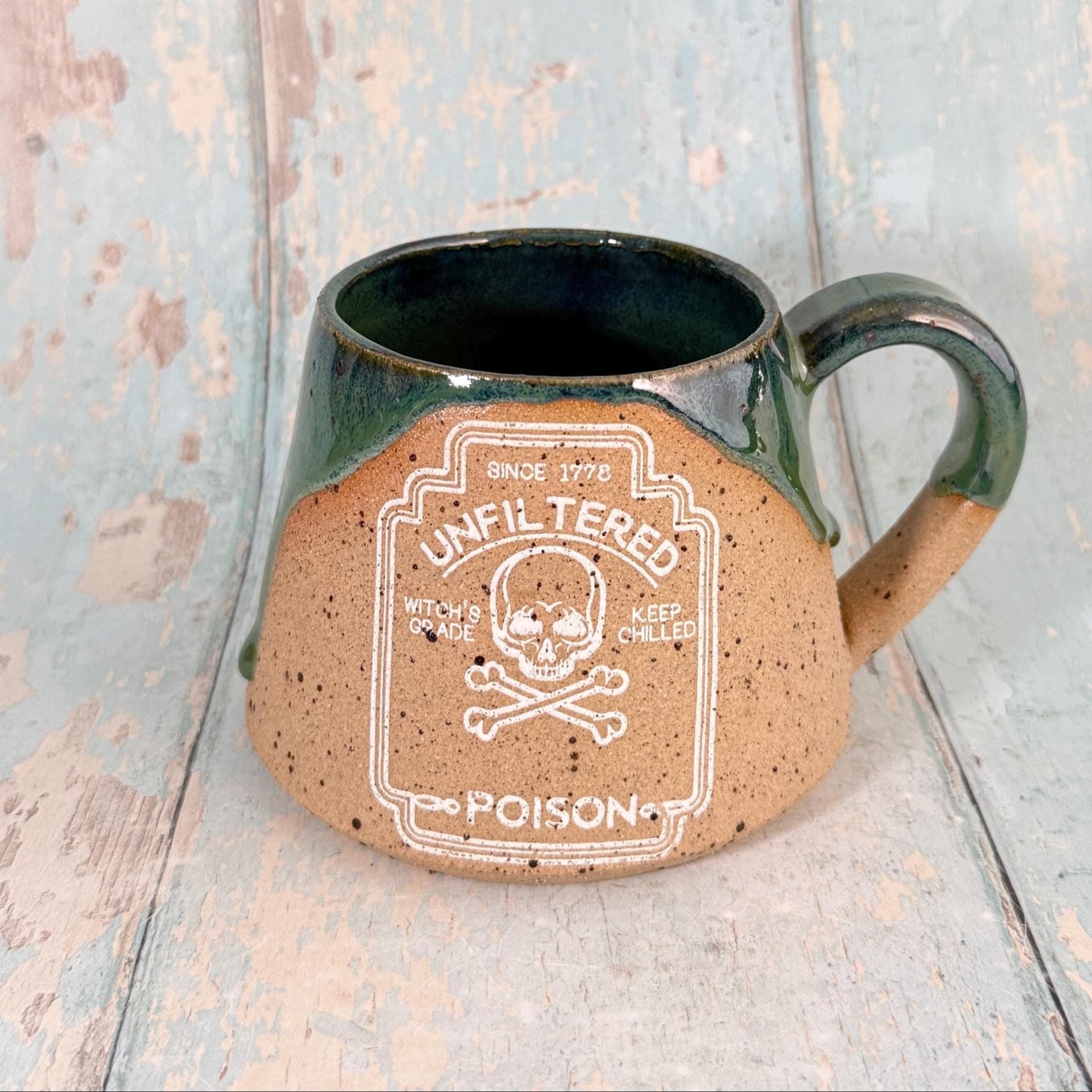 Green "Poison" Witch Label Mug Halloween Spooky Season Cup - FJD Ceramics