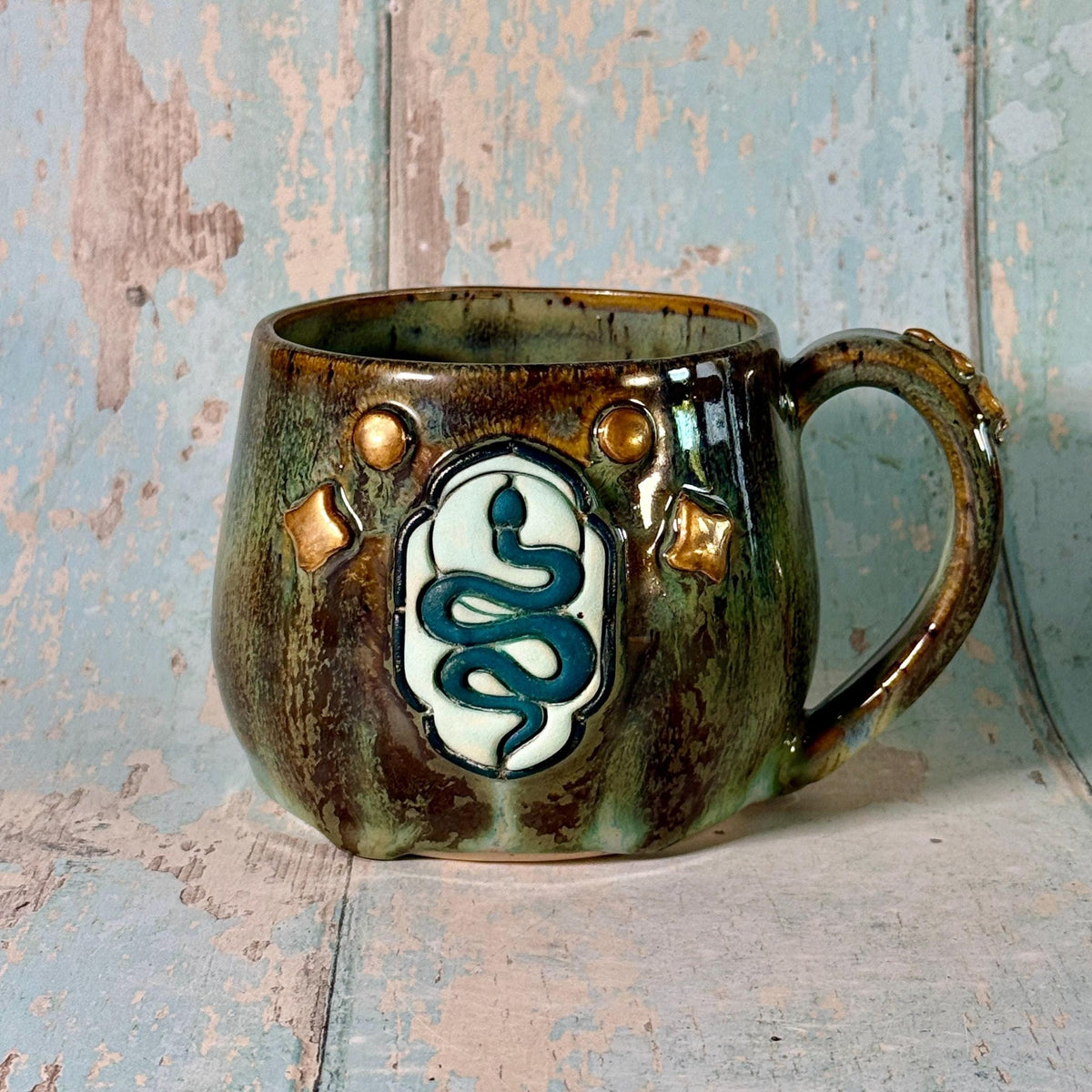 Green Snake Mug, Handmade Ceramic Cup - FJD Ceramics