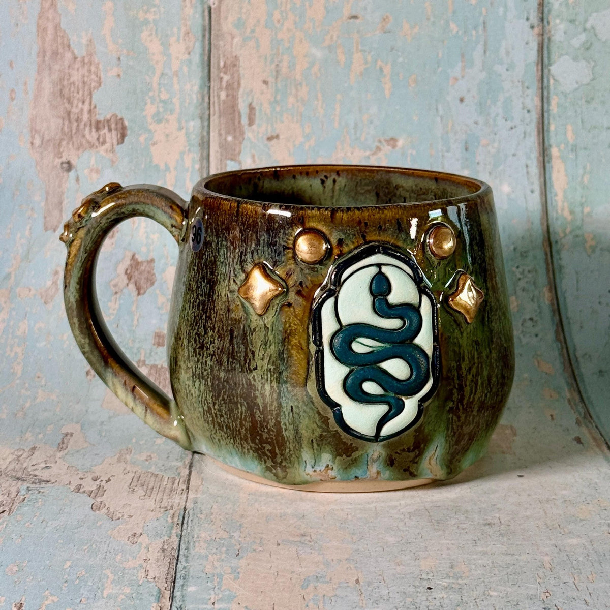 Green Snake Mug, Handmade Ceramic Cup - FJD Ceramics