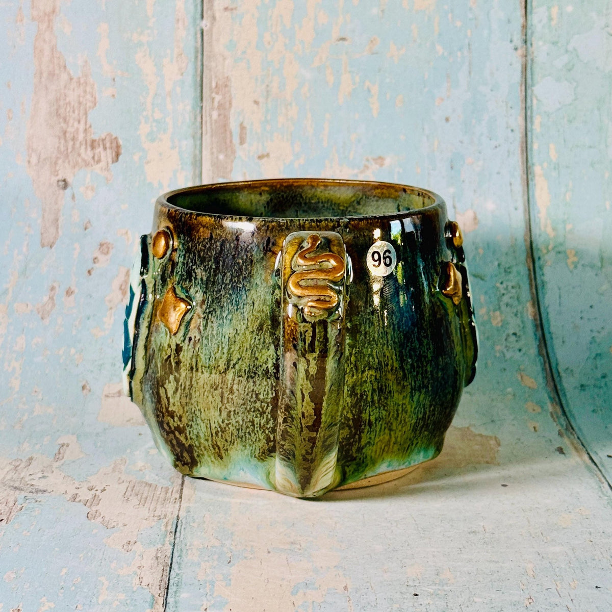 Green Snake Mug, Handmade Ceramic Cup - FJD Ceramics