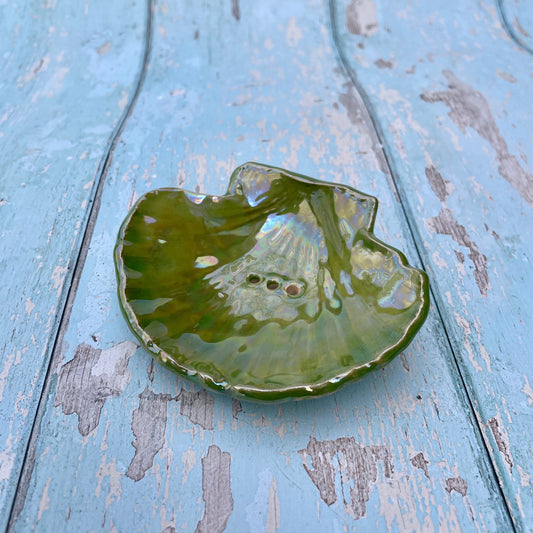 Green Soap Dish, Ceramic Sea Shell - FJD Ceramics