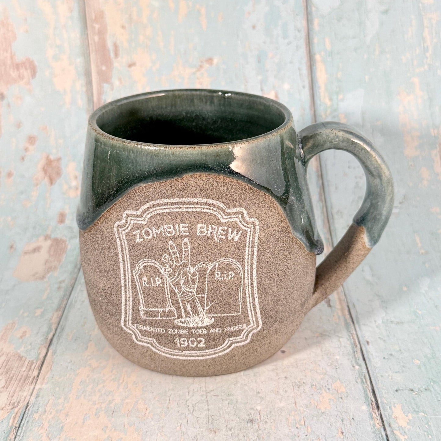 Green Zombie Brew Label Mug Halloween Spooky Season Cup - FJD Ceramics