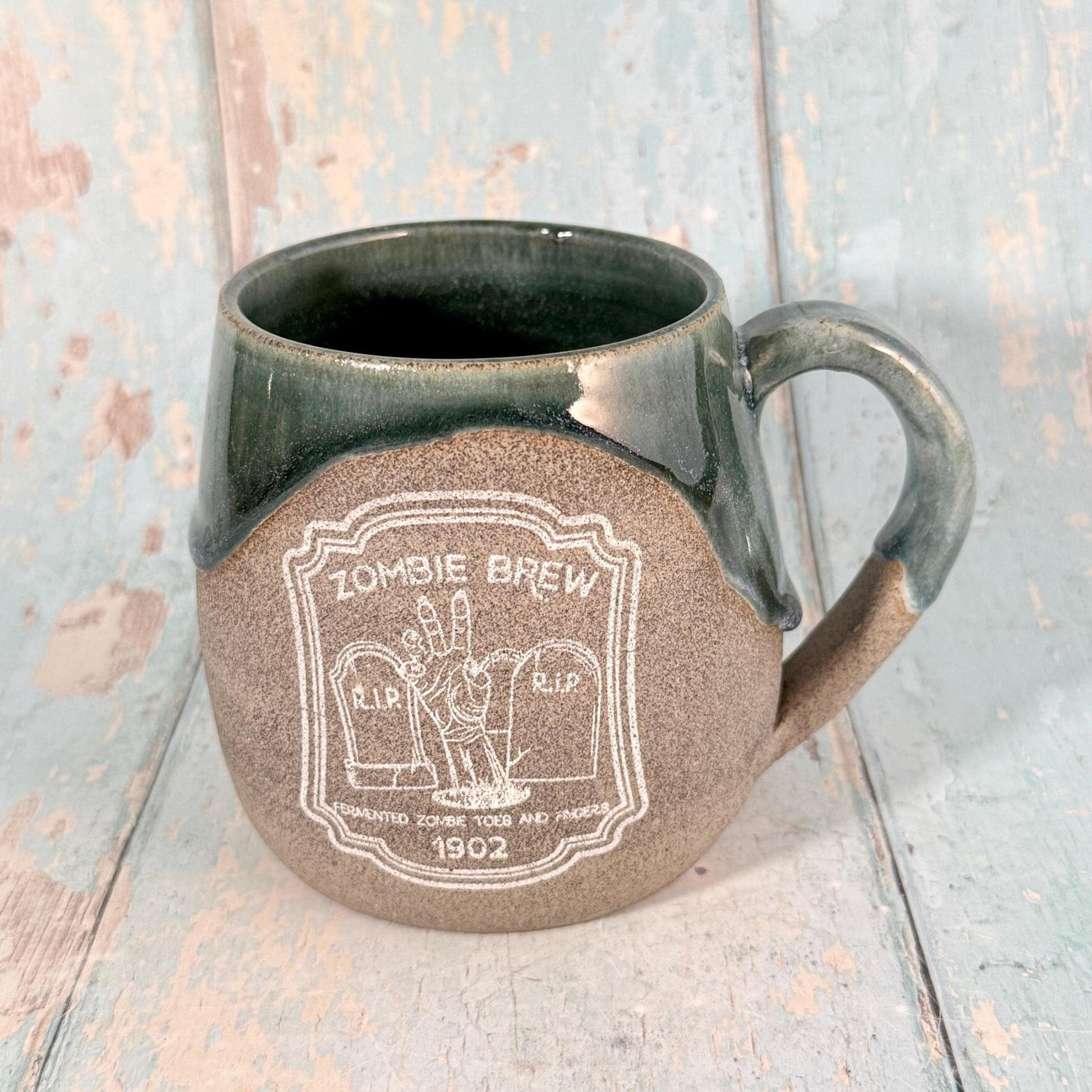 Green Zombie Brew Label Mug Halloween Spooky Season Cup - FJD Ceramics