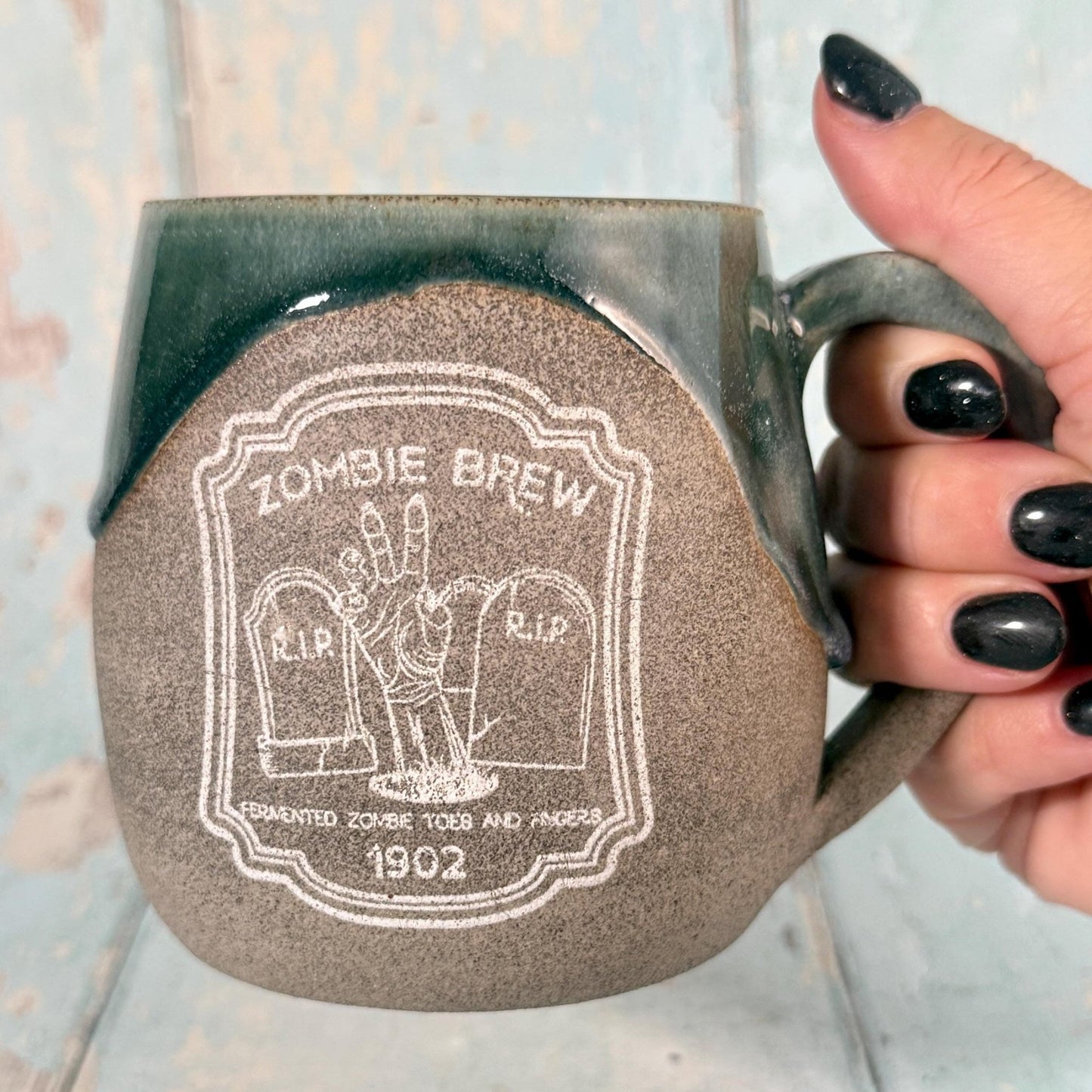 Green Zombie Brew Label Mug Halloween Spooky Season Cup - FJD Ceramics