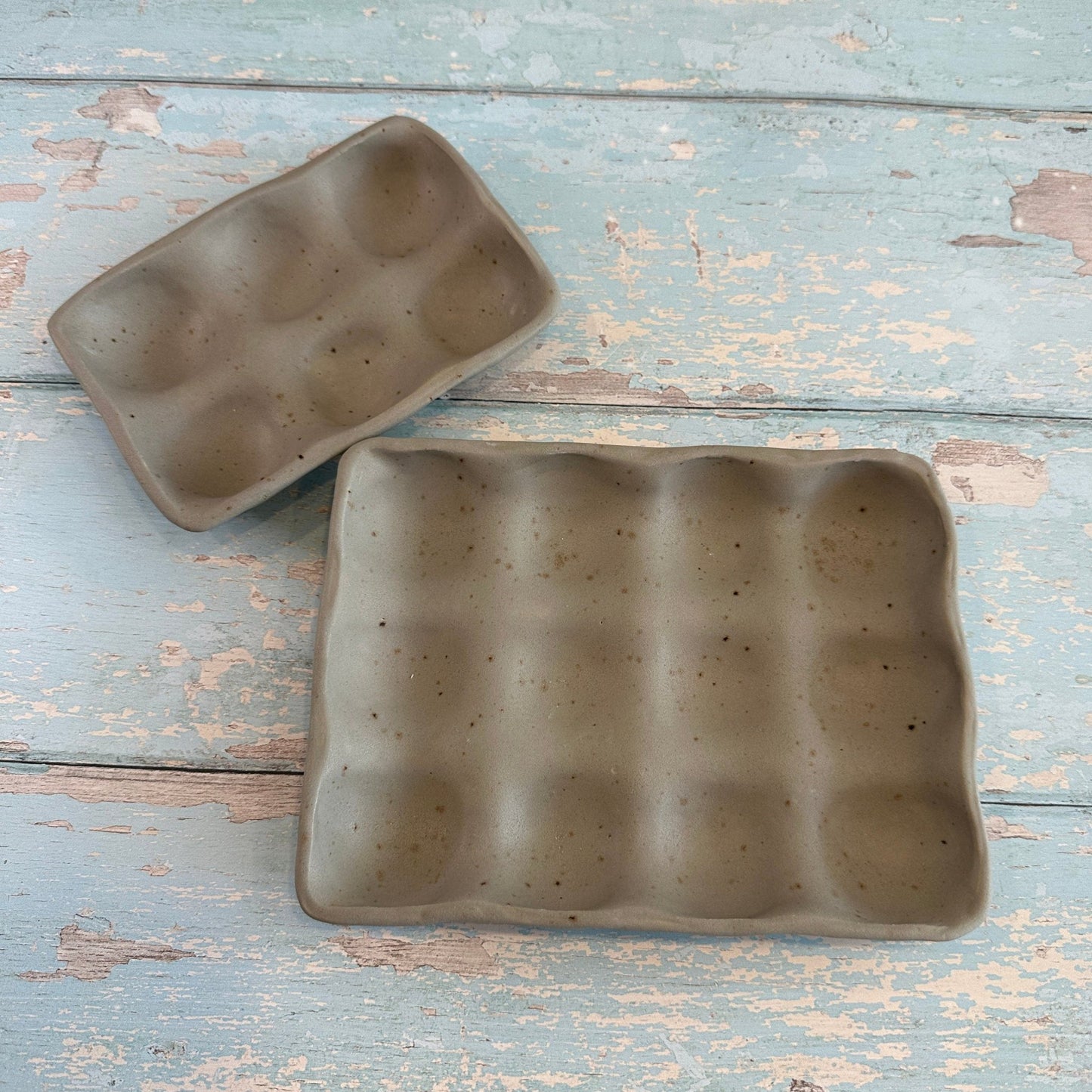 Grey Ceramic Egg Tray, Holds 6 or 12 Eggs - FJD Ceramics