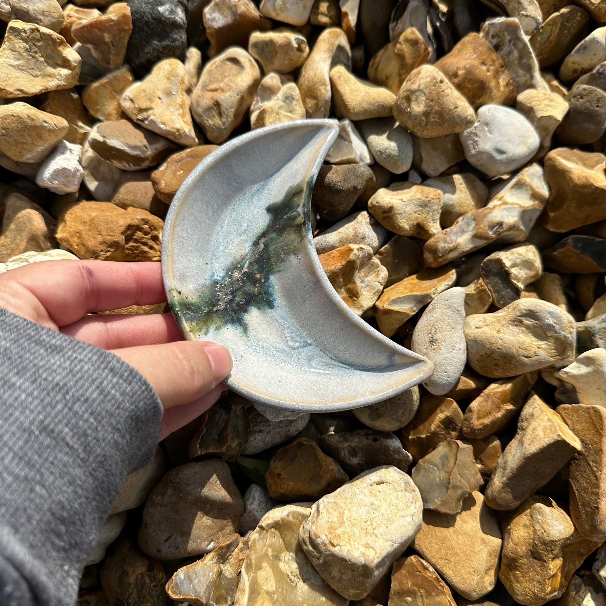 Grey Green and Gold Moon Nesting Dishes - FJD Ceramics