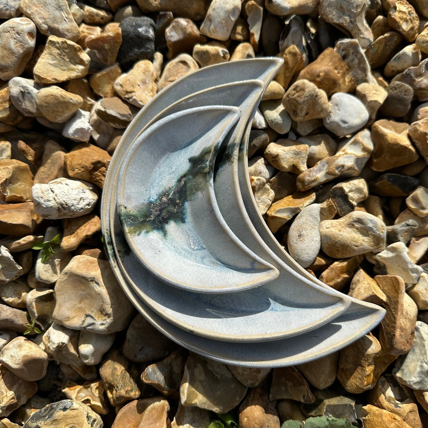 Grey Green and Gold Moon Nesting Dishes - FJD Ceramics