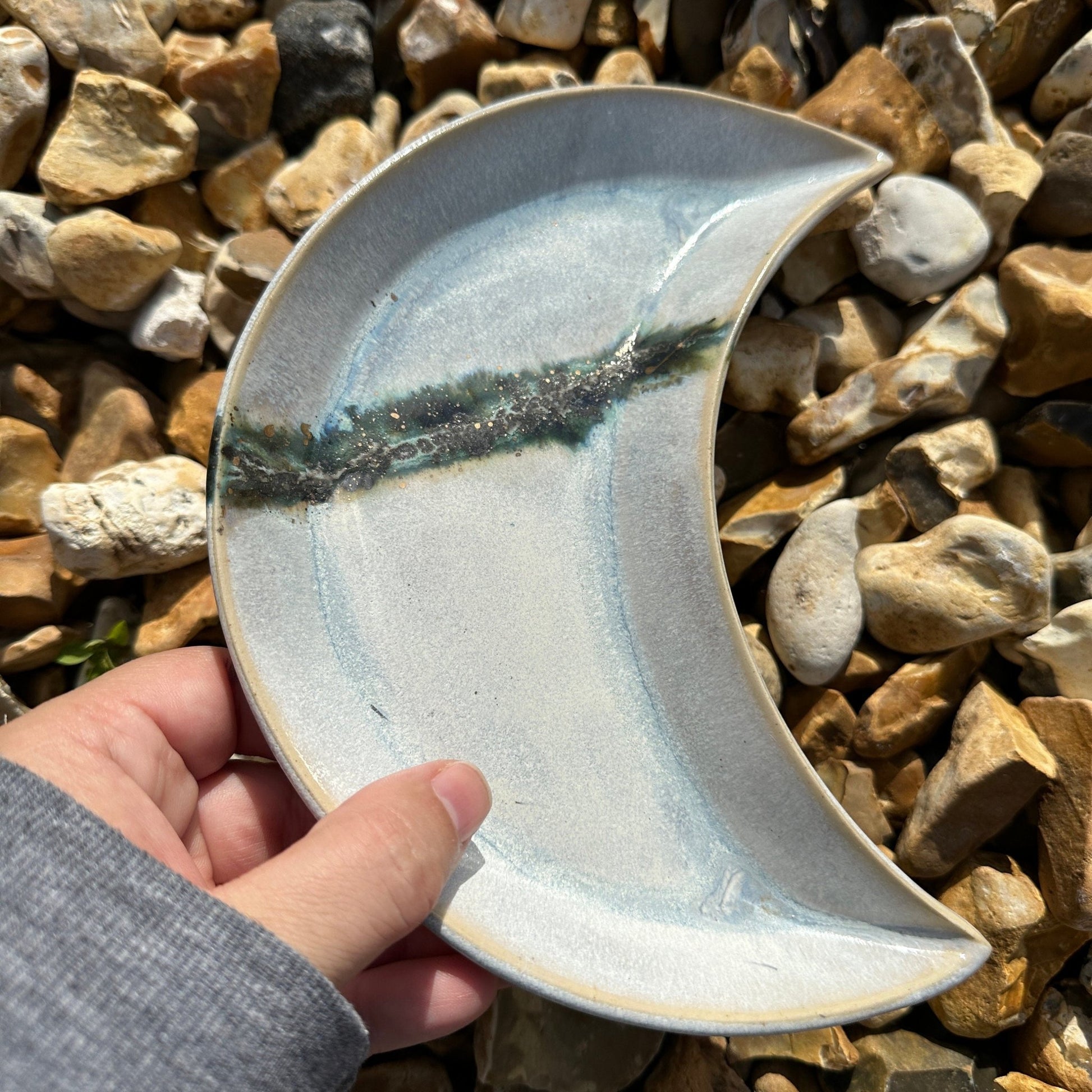 Grey Green and Gold Moon Nesting Dishes - FJD Ceramics