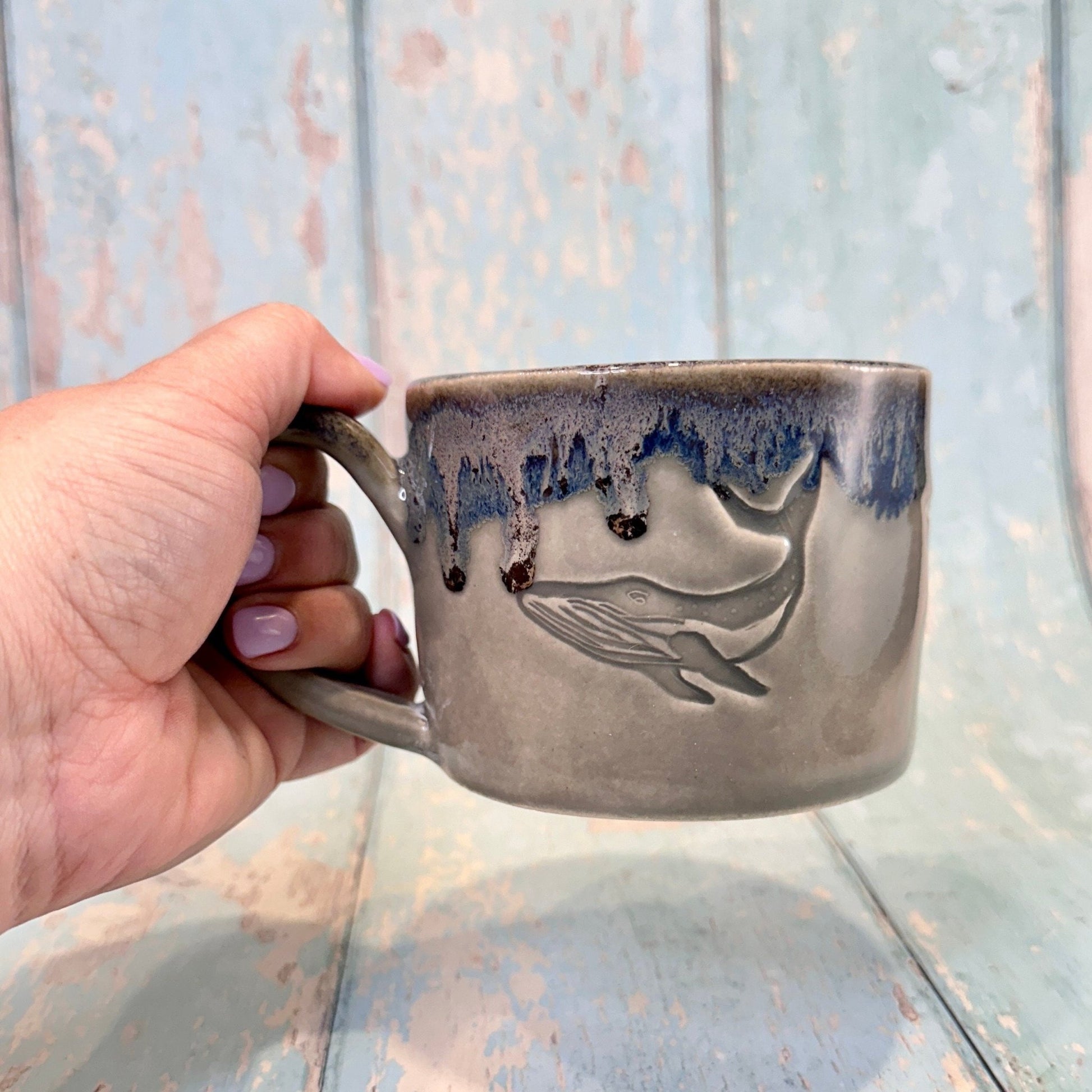 Grey Humpback Whale Mug, Large Ceramic Cup - FJD Ceramics