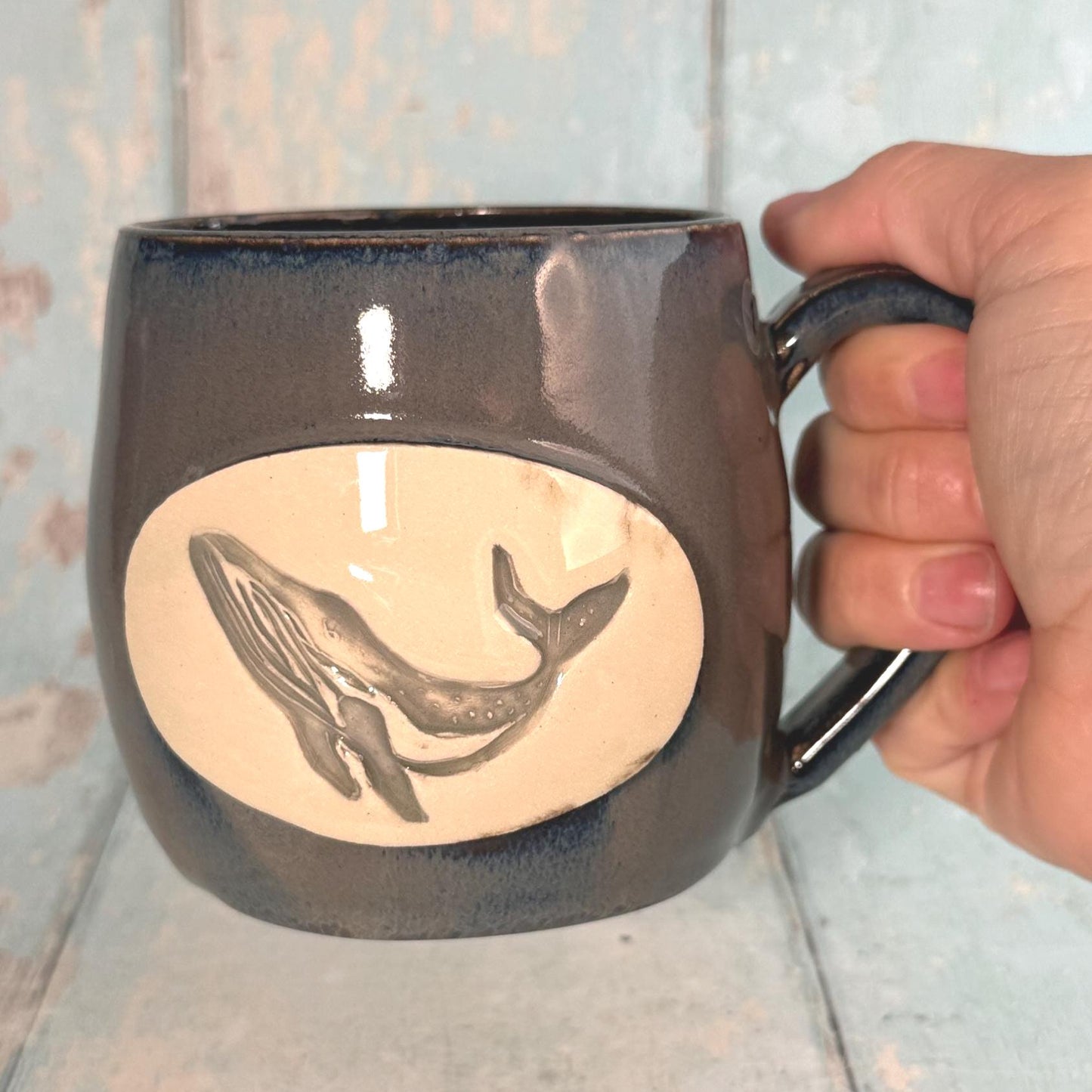 Grey Humpback Whale Mug, Large Ceramic Cup - Second - FJD Ceramics