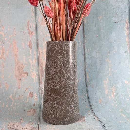 Grey Peony Ceramic Vase, Handmade Modern Pottery - FJD Ceramics