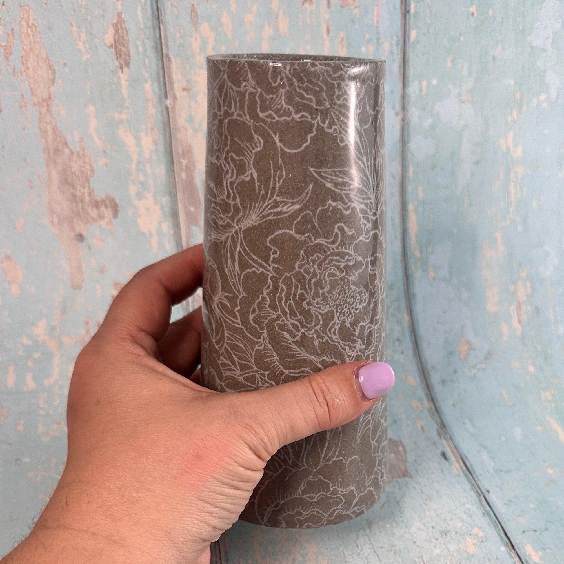 Grey Peony Ceramic Vase, Handmade Modern Pottery - FJD Ceramics
