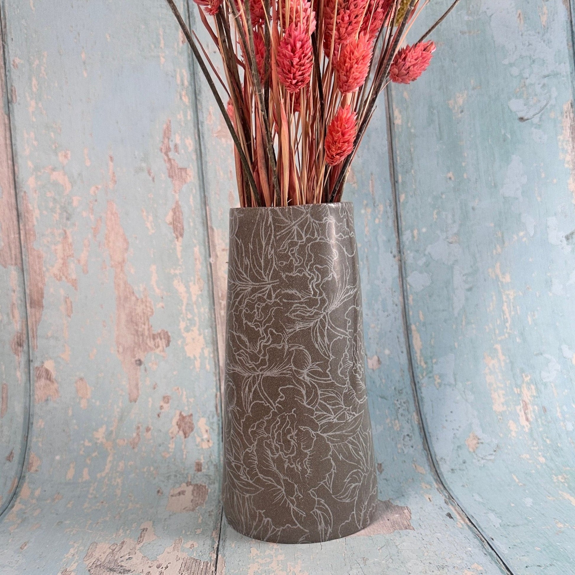 Grey Peony Ceramic Vase, Handmade Modern Pottery - FJD Ceramics
