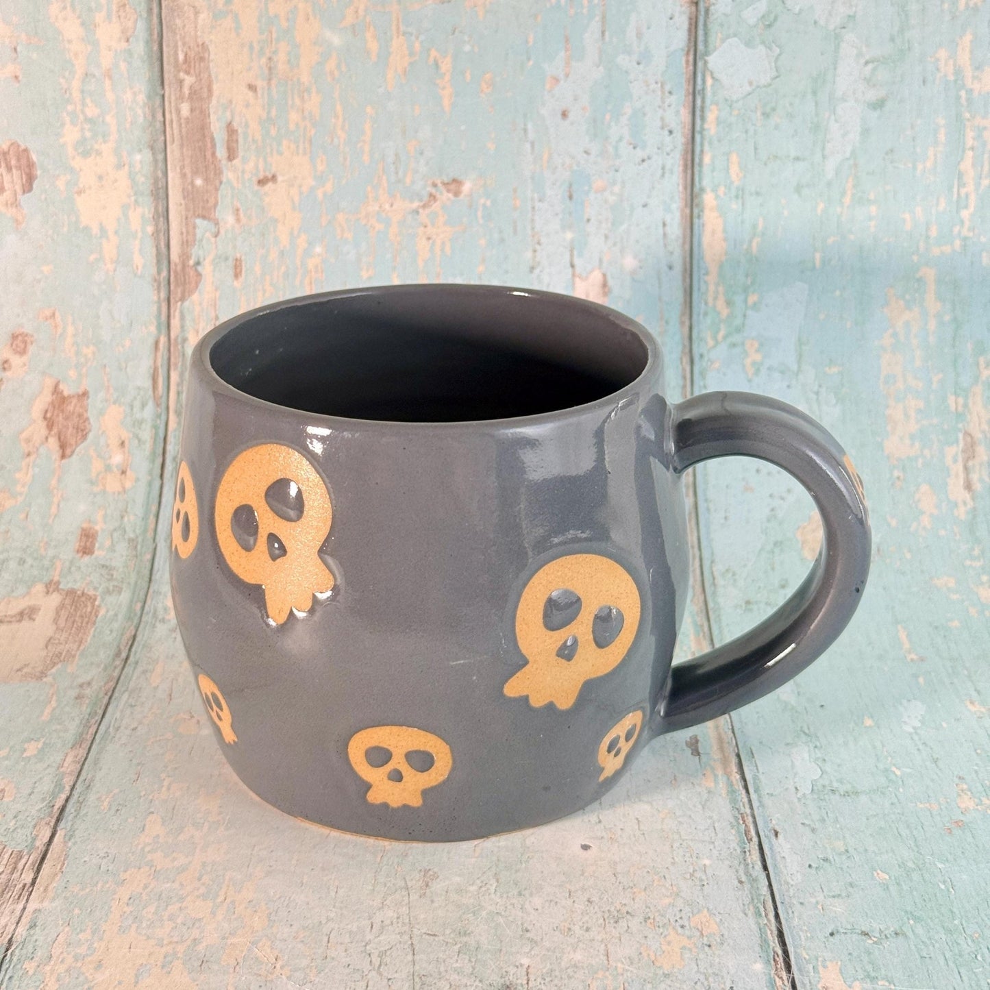Grey Skull Mug, Handmade Ceramic Cup, Spooky Halloween Mug - FJD Ceramics