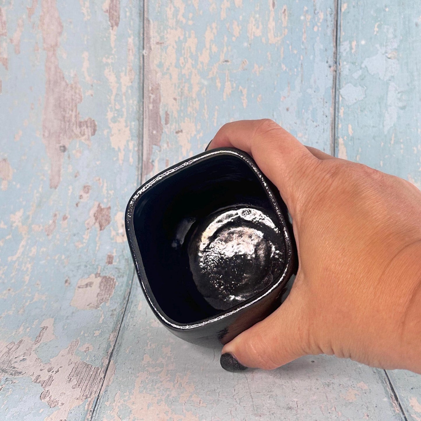 Handmade Ceramic Black Wine Cup, Small Sipper Tumbler - FJD Ceramics