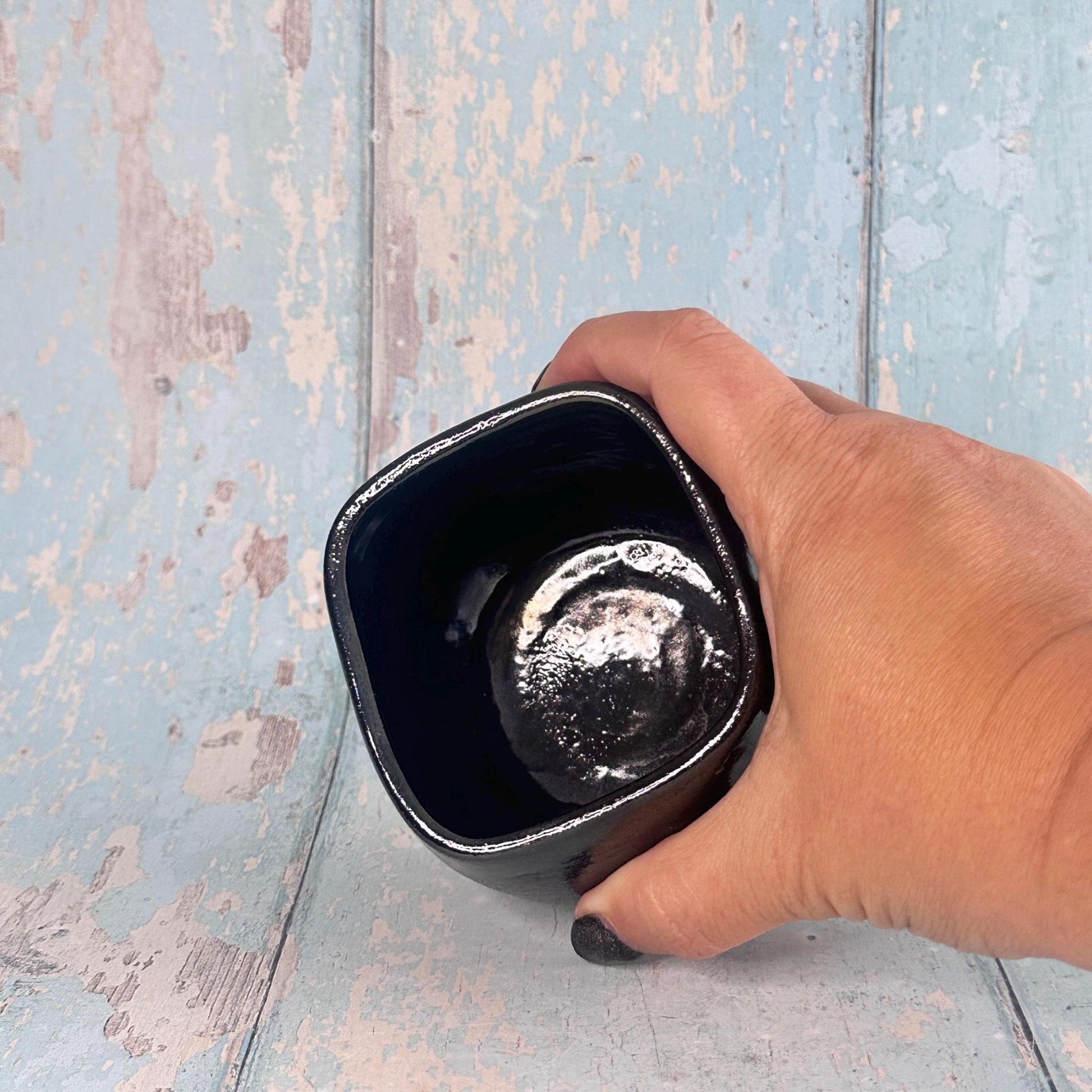 Handmade Ceramic Black Wine Cup, Small Sipper Tumbler - FJD Ceramics