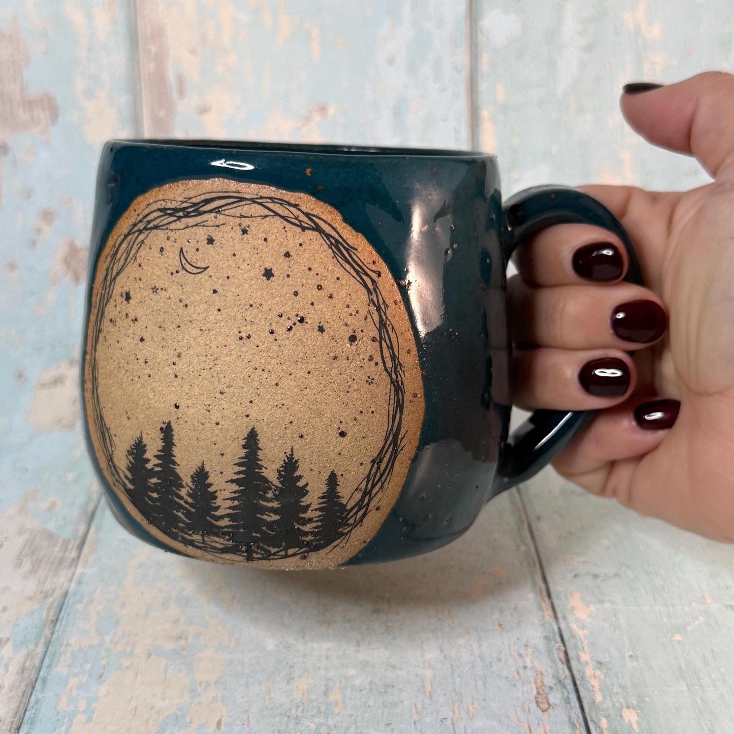 Green Christmas Tree Mug, Handmade Ceramic Cup