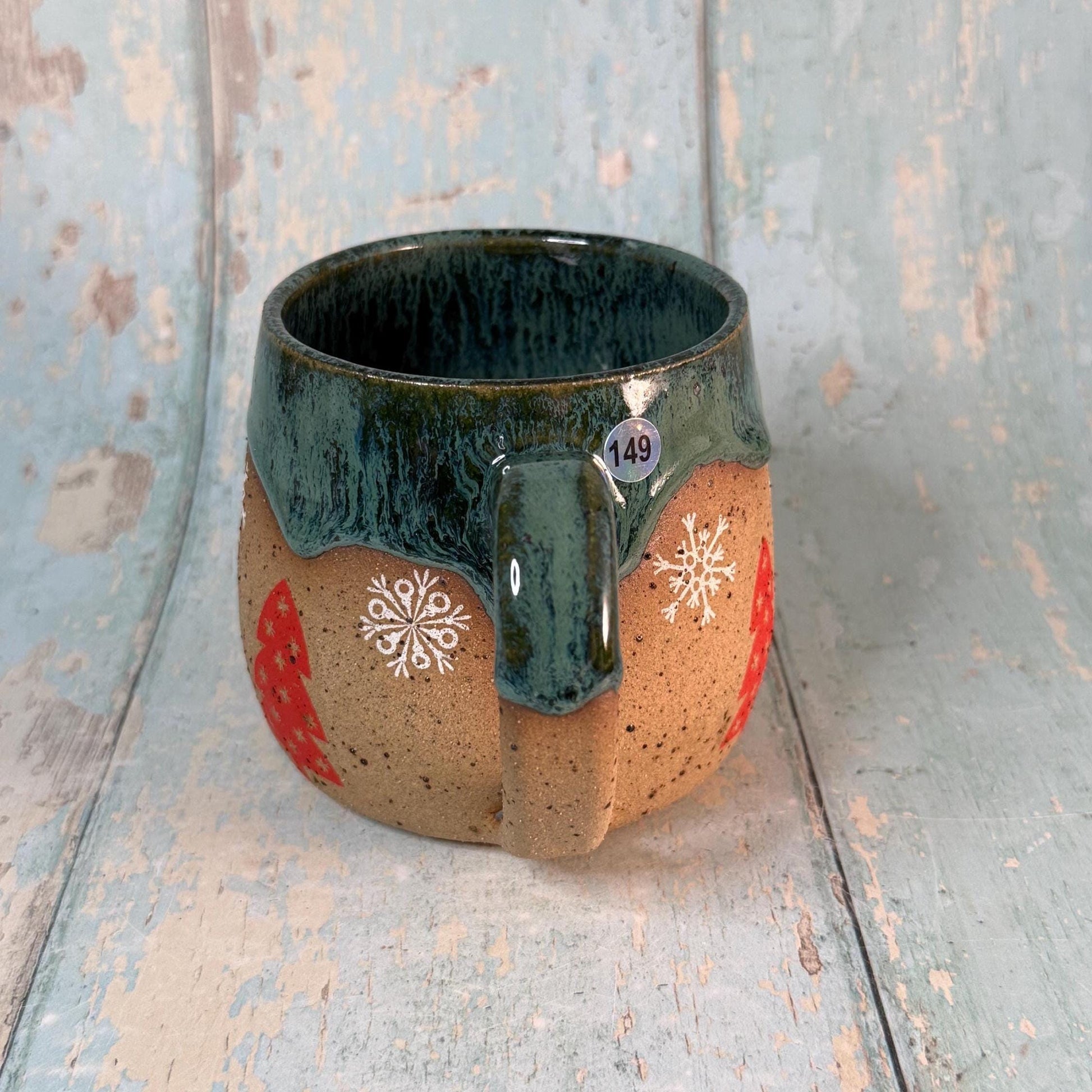 Red and Green Christmas Tree Mug, Handmade Ceramic Cup