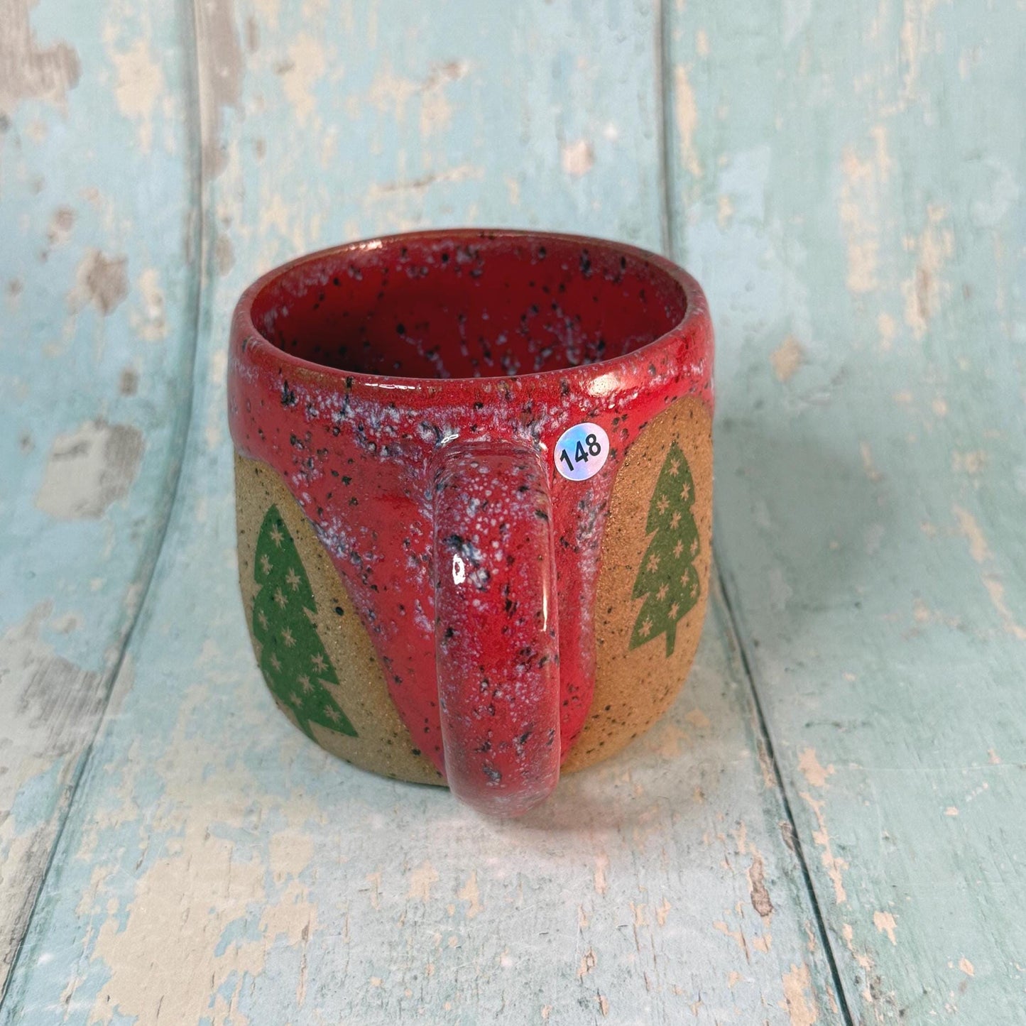 Red and Green Christmas Tree Mug, Handmade Ceramic Cup