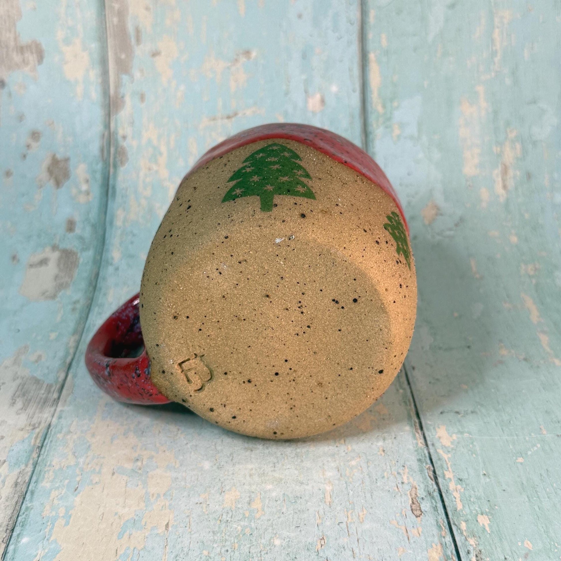 Red and Green Christmas Tree Mug, Handmade Ceramic Cup