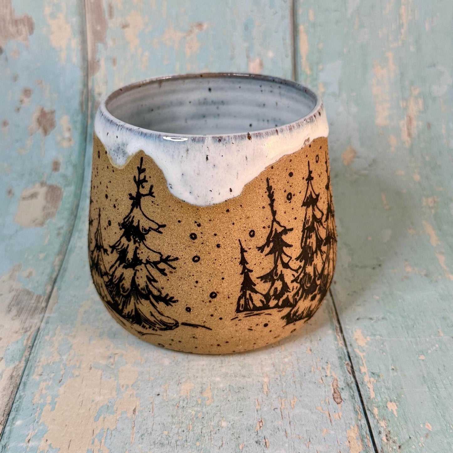 Black and White Christmas Tree Mug, Handmade Ceramic Cup