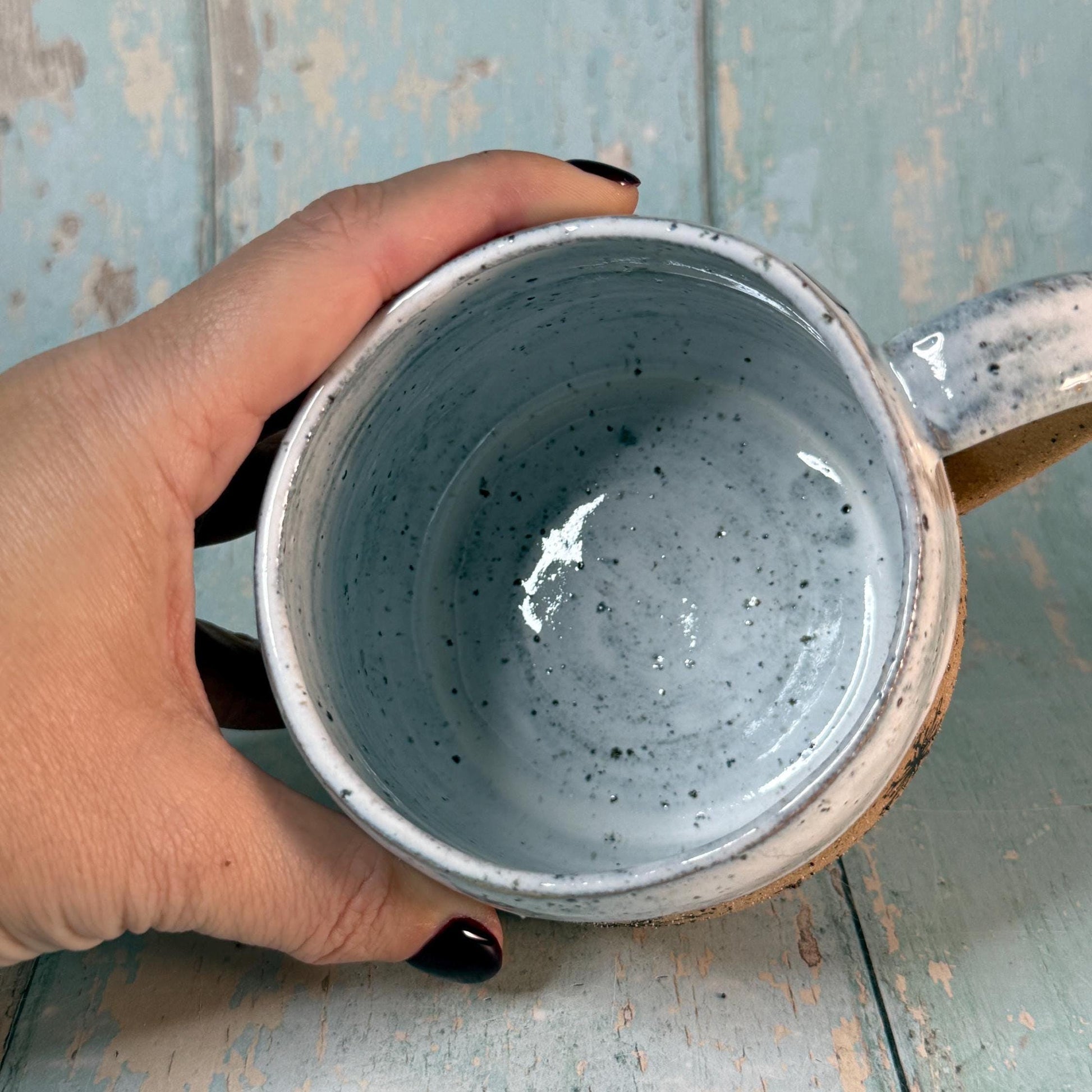 Black and White Christmas Snowflake Mug, Handmade Ceramic Cup